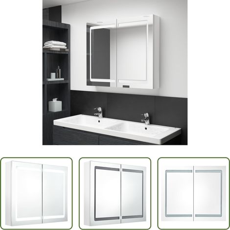 Lumière LED - Armoire de salle de bain à miroir LED Blanc brillant 80x12x68cm (1/5)
