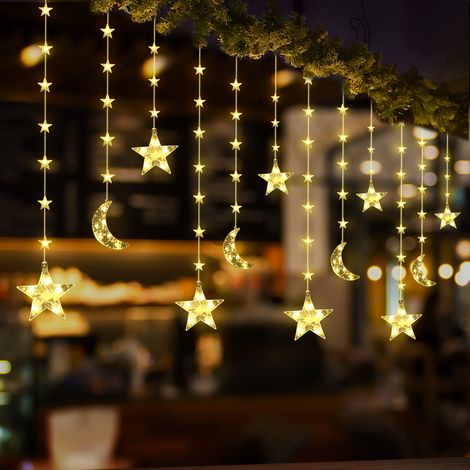 Sternen-Lichtvorhang 3 m, 72 LED Fenster-Lichterkette mit 8 Blinkmodi, Dekoration fürs Schlafzimmer – Warmweiß