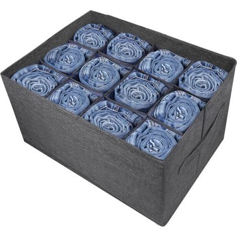 Organisateur armoire rangement tiroir vetement - 12 grilles boite de rangement pour vetements, jeans, chandail, serviettes, t-shirts, Rangement penderie, Organisateur de placard,rangement pantal (1/4)