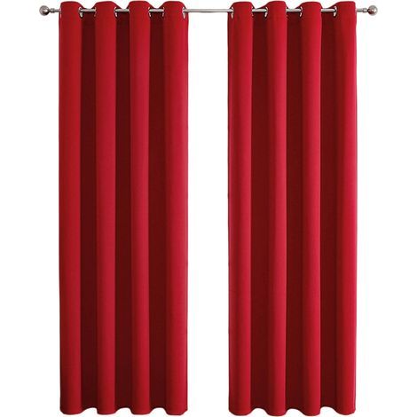 Tende oscuranti (set da 2) — 2 m x 1 m, con anelli, rosso tinta unita. Adatte per soggiorni o camere da letto (1/5)