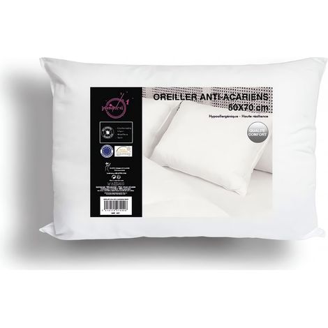Soleil D Ocre – Oreiller anti-acarien confort 50x70 cm – Haute résilience – Enveloppe en microfibre 100% – Garnissage en polyester siliconné 550g