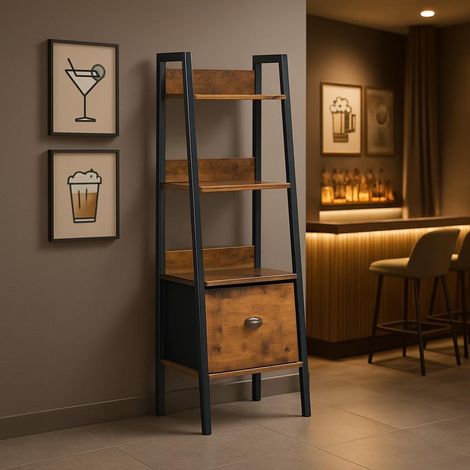 Étagère de Bar, Support de Présentation pour Bar, H-26cm Compartiment, Meuble de Rangement pour Bouteilles d'Alcools et Verres, 4 Niveaux Rangement avec Tiroirs en Non-Tissé, 42x29x110cm (1/5)