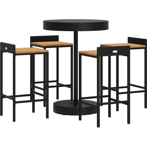 5 Piece Garden Bar Set Black Poly Rattan&Solid Wood Acacia vidaXL (1/4)