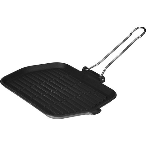 Bistecchiera rettangolare in ghisa smaltata - Misura 23x36cm - Piastra nera a induzione con manico pieghevole e grill antiaderente (1/5)