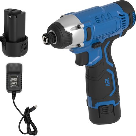 Kit avvitatore a impulsi senza fili, trapano esagonale da 1/4" con batteria agli ioni di litio da 2,0 Ah/12 V, velocità variabile 0-2100 giri/min, borsa portautensili blu.
