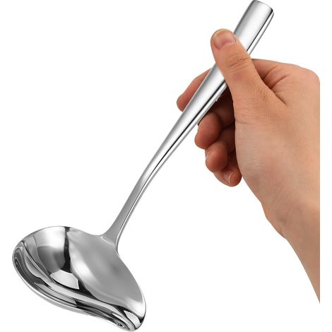 Louche à soupe avec bec verseur de 17,8 cm - Petite louche en acier inoxydable - Cuillère à sauce argentée - Cuillère de service - Ustensiles de cuisine pour soupe, sauce (1/5)