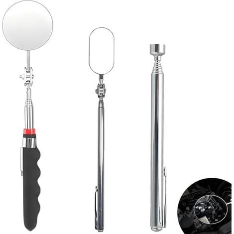 Lot de 2 miroirs d'inspection télescopiques pour voiture, avec poignée télescopique, miroir télescopique à 360 degrés, 1 circulaire, inspection véhicule - (1/5)