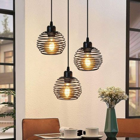 suspension luminaire vintage suspension industrielle - Noir suspension intérieur en métal E27 lampe de table à manger rétro réglable en hauteur pour salon couloir et chambre à coucher (1/3)