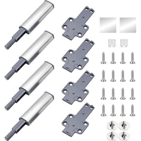 4 Pièces Push to Open Poussoir Porte Placard, Système Ouverture Tiroir à Poussoir Compatible IKEA BESTA, Système Push Open pour Porte et Tiroir, avec Plaques de Montage et Manchons Caoutchouc et Vis (1/5)