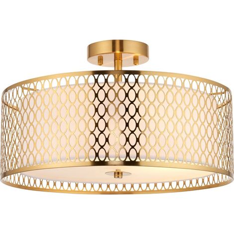 Endon Cordero Lampada Decorativa a Filo Soffitto, Lastra Effetto Oro, Tessuto Bianco, Vetro Satinato (1/5)