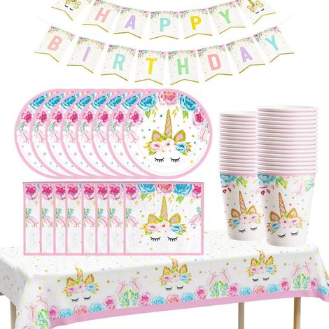 Einhorn Partygeschirr Set 84 Teile für Kindergeburtstag Rosa
