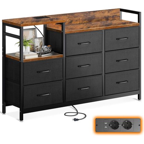 Commode Chambre, 2 Ports USB et 2 Ports AC, 8 Vintage Tissu Tiroirs (1/5)