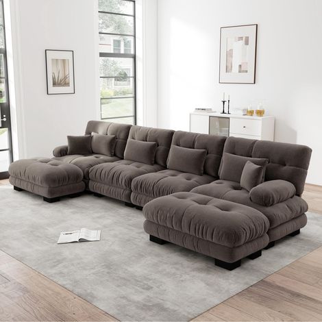 Canapé d'angle modulable, ensemble canapé en U pour salon, canapé nuage confortable 4 places avec pouf amovible, combinaison à composer soi-même, chenille, marron