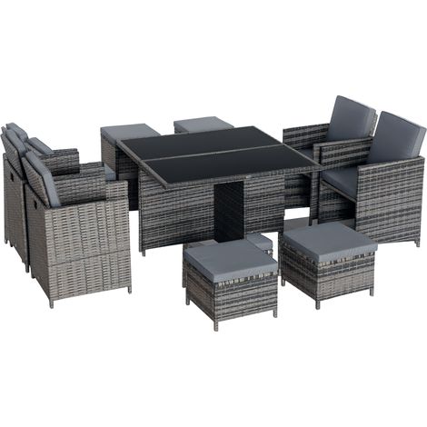 8-Seater Rattan Dining Set Garden Furniture Cushion Seat Woven Rattan Grey