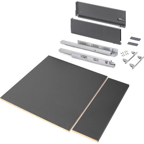 Emuca Schubladegarnitur Vertex für Küche oder Badezimmer mit 3D-Verstellung, Höhe 178mm, mit Spanplatten, Modul 600 mm, Anthrazitgrau