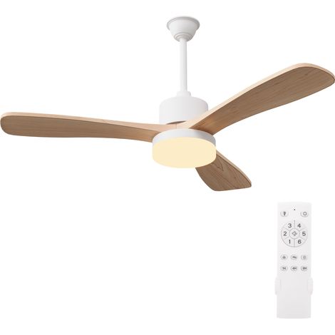 Ventilateur de plafond silencieux, avec lumière LED, moteur DC 6 vitesses, fonction été hiver, idéal chambre salon, 106 cm - Nature (1/5)