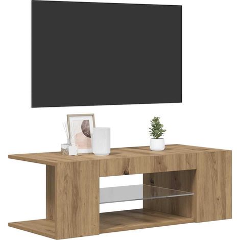 TV Cabinet with LED Lights Artisan Oak 90x39x30 cm Engineered Wood vidaXL