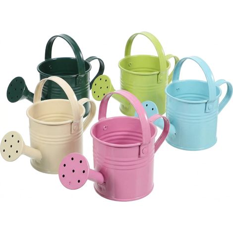 Lot de 5 arrosoirs métalliques colorés, bec long, base stable, pour plantes d'intérieur, jardinage enfants et déco. (1/5)