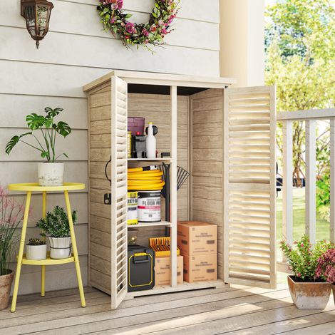 Naturelles 75x50x118 cm - Cabanon de jardin en bois Armoire de rangement à outils doté de 2 étagères et 2 portes (1/4)