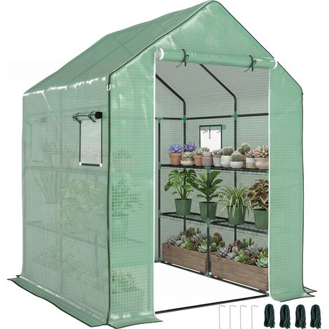 Serra giardino 140x143x190 cm, 1 porta, 1 finestra, 3 ripiani, copertura PE - IROVAMI