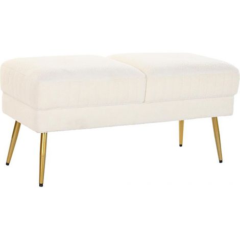 Pegane – Banquette en métal blanc avec pieds dorés – Dimensions 106 x 45 x 50 cm – Élégante pour intérieur moderne – Métal et polyester (1/4)