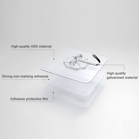 Schraubenloser Wandhaken für Türen – verzinkt – 60 mm x 60 mm – hohe Tragkraft – 1 Stück (1/3)