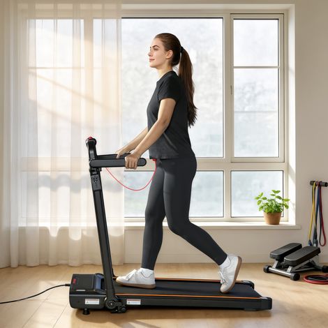 Cinta de Correr Plegable con Escritorio Extraíble 2.5HP 1-12 KM/H Pantalla LED Manillar y Soporte para Móvil Negro (1/5)