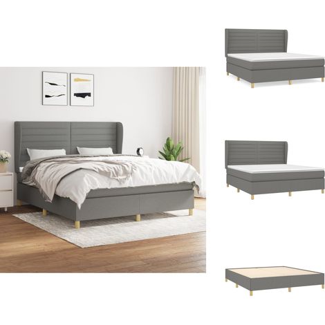 Sommier à lattes de lit avec matelas Gris foncé 180x200cm Tissu - Lit Double - Lit Tapissier - Literie - Matelas À Ressorts Ensachés - Tête De Lit Ajustable (1/5)