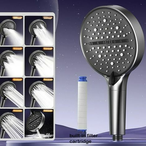 Pommeau de douche réglable à 8 modes, pommeau de douche à grand panneau haute pression (1/5)