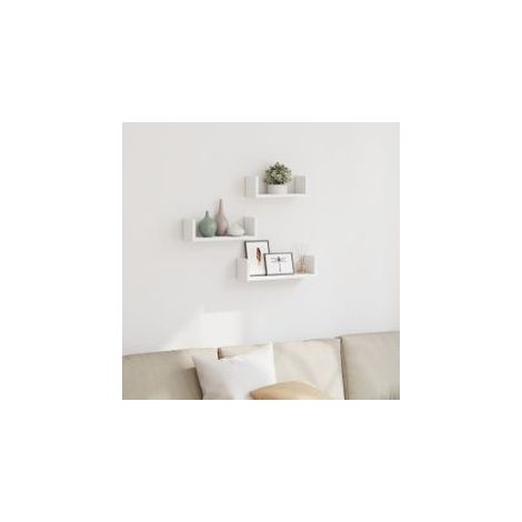 Étagères murales 3 pcs blanc bois d'ingénierie (1/5)