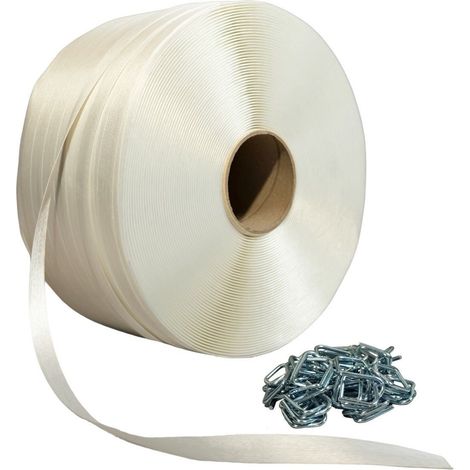 Pack 1 Draht-zu-Draht-Umreifungsband 16 mm x 850 m + 250 Schlaufen - Hochfestes Textilband 450kg - TECPLAST PFF1