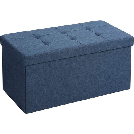 Baúl de almacenamiento con tapa, gran puf plegable, entrada, dormitorio, ahorro de espacio, volumen de 80 litros, carga máxima de 300 kg, tapizado en azul oscuro 120000232 (1/4)