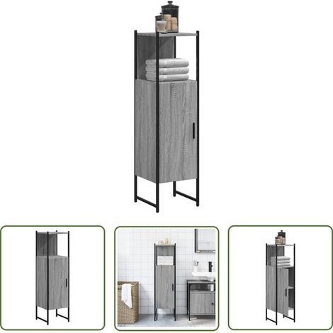 The Living Store Armoire de salle de bain sonoma gris 33x33x120,5 cm - Armoire De Salle De Bain - Meuble De Salle De Bain - Rangement Salle De Bain - Étagère Salle De Bain - Cabinet Lavabo (1/5)