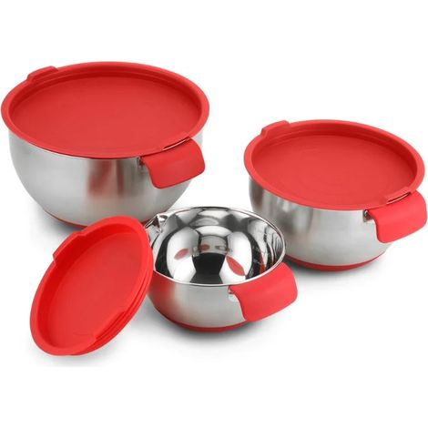 Herzberg HG-04036: Ciotola da 3 pezzi con set di coperchi grattugia