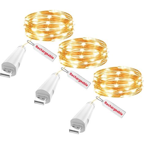 Guirlande Lumineuse LED USB Rechargeable, 2m 20 LED Fairy Lights, Fonctionne sur Piles pour Bocaux, Mariage, Décoration de Table (1/5)