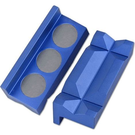 2 Coussinets de mâchoires, Aluminium, Aimants intégrés, Rainures réversibles, Pour étau de perceuse et bricolage (1/5)
