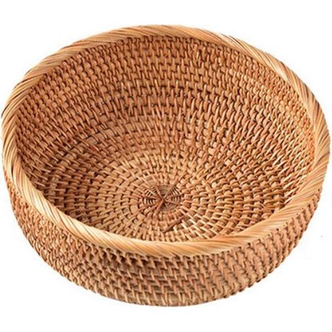 Ronde en Rotin Panier en Osier Fruits Thé Snack Pain Pique-Nique CosméTique BoîTe de Rangement Cuisine Organisateur de Stockage,A (1/4)
