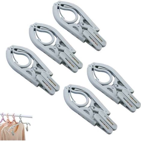 Lot de 5 cintres pliables - PP - Pliables - Avec clip amovible - Multifonctions - Bleu - Portables de voyage (1/4)