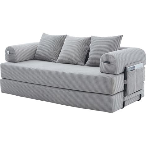 Sofá modular reclinable de terciopelo de canalé gris claro con estructura metálica y 3 cojines (1/5)