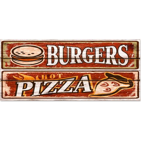 Lupia - Quadro moderno Stampa su Legno MDF BOARD 40x90 cm, stile stampa su assi legno, Per Soggiorno, bar, cucina, caffetteria, pub BURGERS PIZZA (1/3)