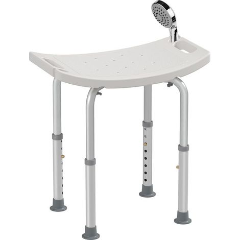 Höhenverstellbarer Duschsitz, ergonomischer Duschhocker, rutschfeste Füße, max. Belastbarkeit 136 kg, Aluminium, HDPE, Weiß (1/5)