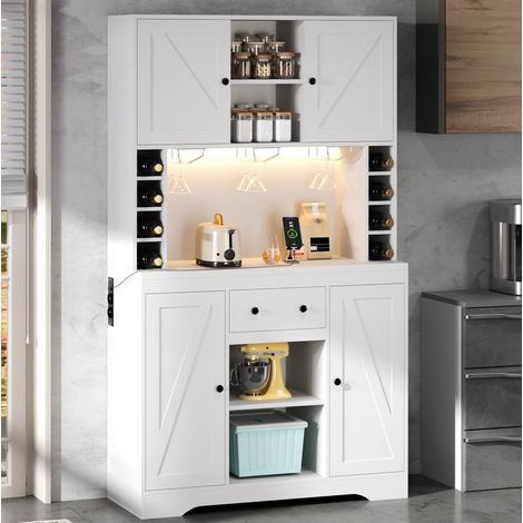 Aparador alto 105x40x180 cm blanco con almacenamiento y LED para cocina FloraGrace (1/5)