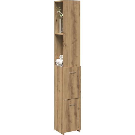 Vidaxl – Armoire de salle de bain chêne artisanal 25x25x170 cm – Matériau résistant à l'humidité – Grand espace de rangement – Poignées ergonomiques