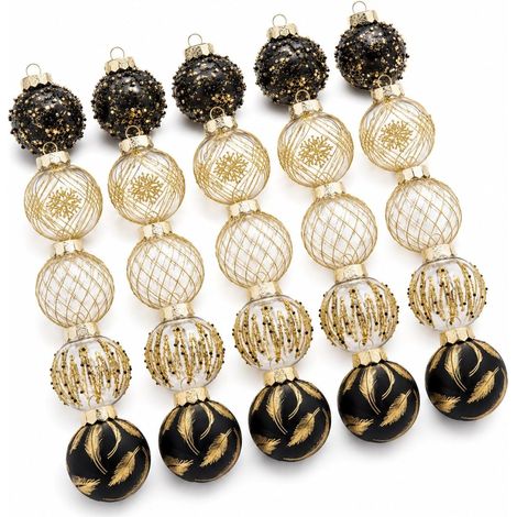 Lot de 25 boules de Noël noires et dorées incassables, décorations pour fête de Noël (1/5)