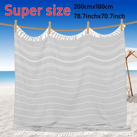 Toalla de playa turca gigante gris claro 180 × 200 cm, manta, manta bohemia, manta, secado rápido, suave, fina, sin arena, compacta, sin arena (1/5)