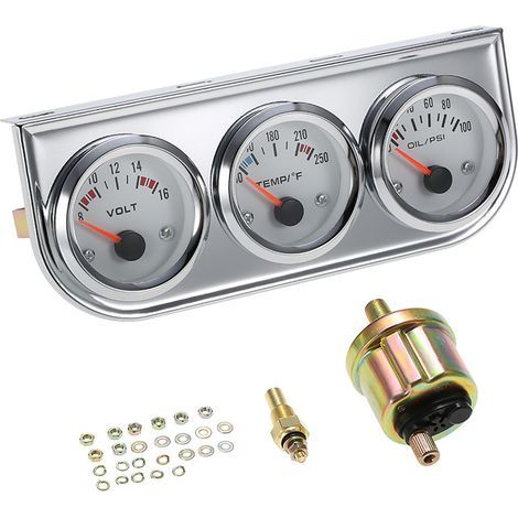 Zoternen Jauge de pression d'huile 52 mm, température d'eau, voltmètre, chromé, kit 3 en 1, pour voiture et moto (1/5)