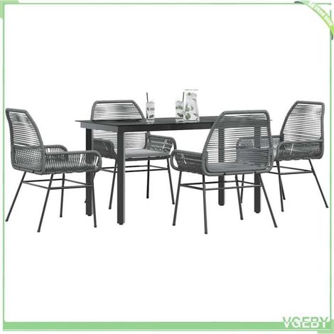 Ensemble de salle à manger de jardin - 7291712450815 - Poly rotin gris - Table verre trempé 140x70 cm - 4 chaises + coussins (1/5)