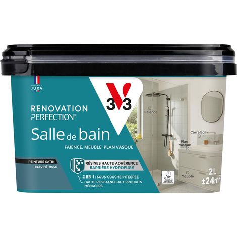 Peinture salle de bain Rénovation perfection® V33 Bleu pétrole satin 2L