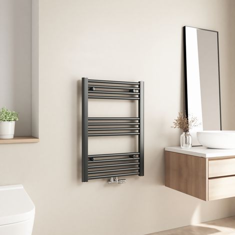 Radiateur de salle de bains Heilmetz 70x50cm Anthracite Sèche-serviette eau chaude Raccord Central 284W