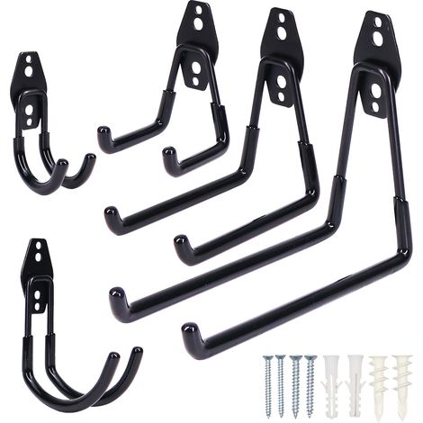 10PCS Crochets de Garage en Acier Résistant - Revêtement Anti-Dérapant pour Outils, Échelles, Vélos,Noir (1/2)